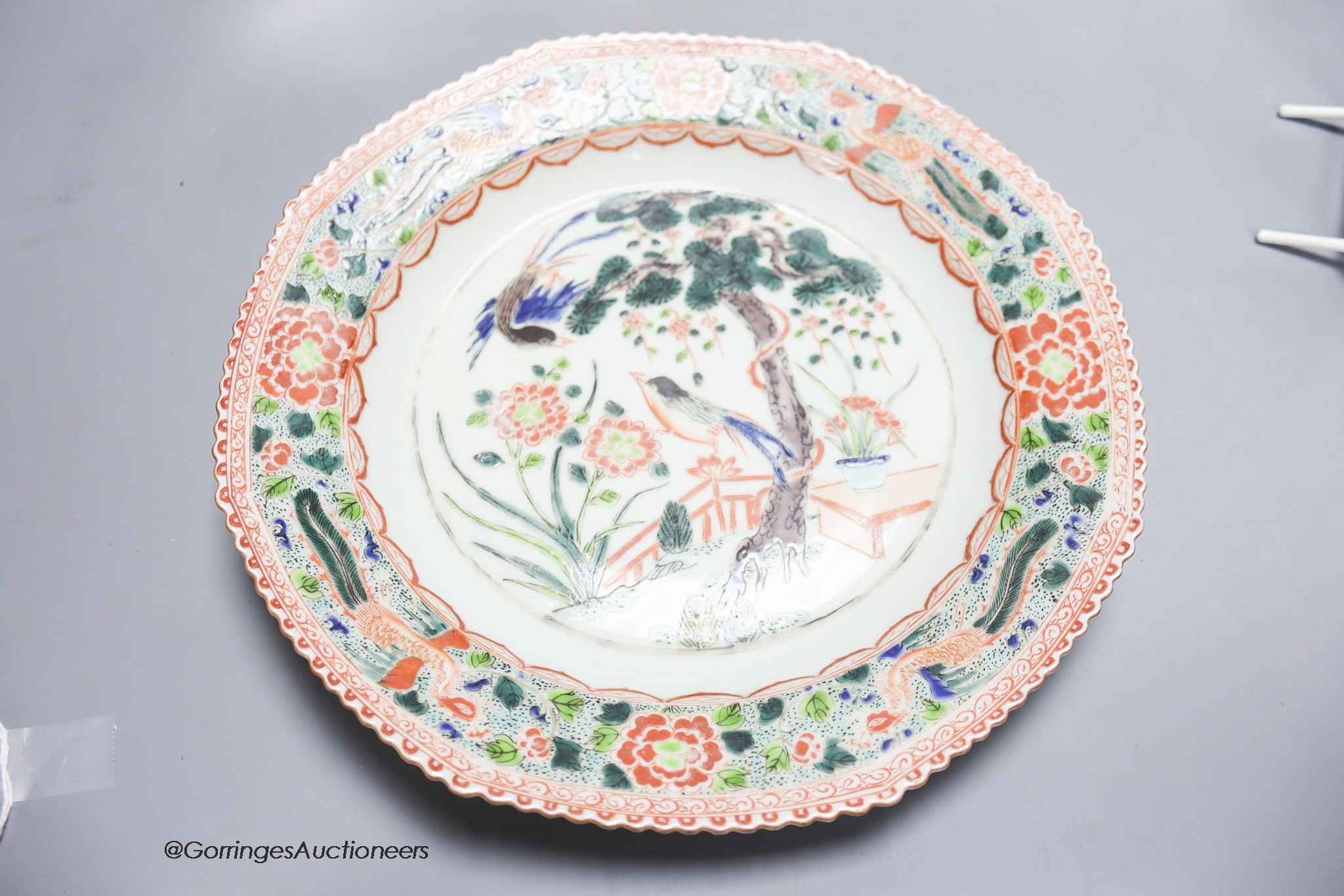 Three Chinese porcelain plates, The largest 24.5 cm